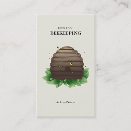 Customizable Beeehive & bees on green leafs brown business card templates