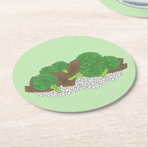 Beef and Broccoli Chinese Takeaway Takeout Food Round Paper Coaster