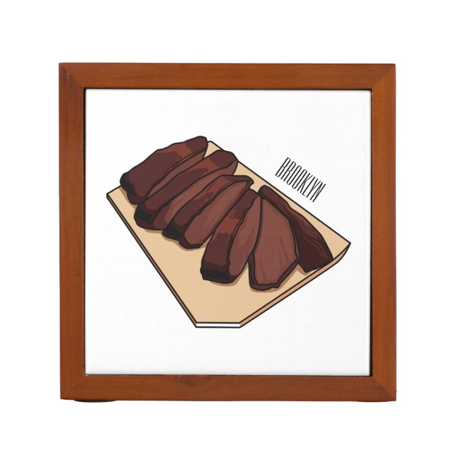 Beef brisket cartoon illustration desk organizer (Front)