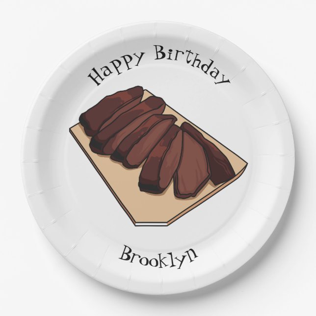 Beef brisket cartoon illustration paper plates (Front)