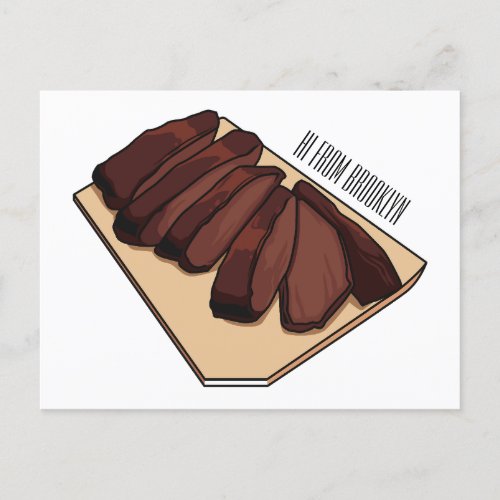 Beef brisket cartoon illustration  postcard