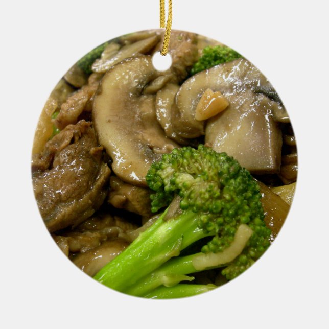Beef, broccoli & mushroom stir fry ceramic ornament (Front)