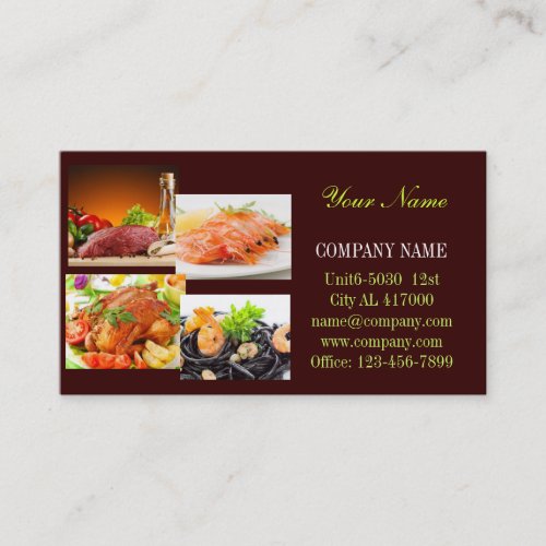 Beef burger sandwich chicken private chef catering business card