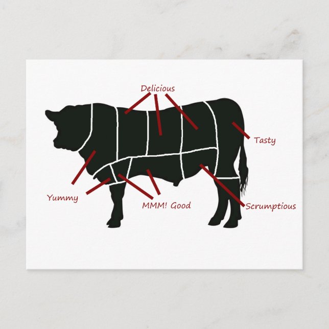 Beef Butcher Chart - Tasty Delicious Yummy Beef! Postcard (Front)