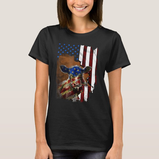 Beef Cattle Flag America 4th Of July T-Shirt (Front)