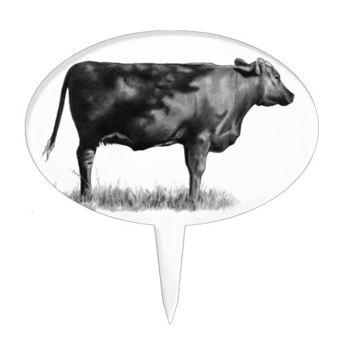 Beef CowHeifer in Pencil Realism Drawing Cake Topper