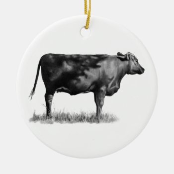 Beef Cow/heifer In Pencil: Realism: Drawing Ceramic Ornament by joyart at Zazzle