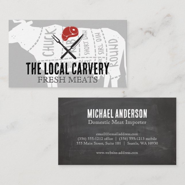 Beef Diagram | Butcher | Steak House Business Card (Front/Back)