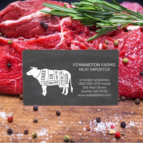 Beef Diagram  Chalkboard Background Business Card