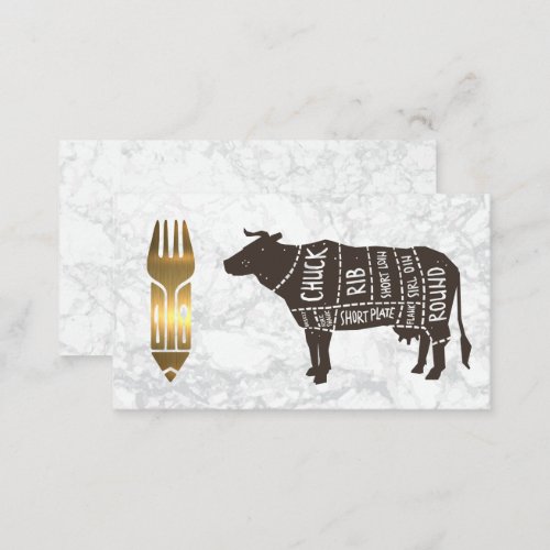 Beef Diagram   Gold Metallic Utensils Business Card