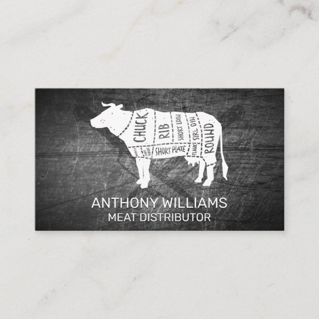 Beef Diagram | Scratched Metal Business Card (Front)