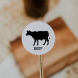 Beef Wedding Meal Choice Classic Round Sticker<br><div class="desc">These beef wedding meal choice stickers are perfect for a rustic wedding. The design features a cow icon with the dish name listed below (optional). Stick these on the front or back of your guests place cards so that they will be served the correct meal at your reception.</div>