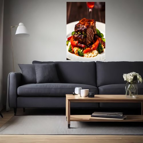 Beef with rice and vegetable   AI Art  Poster