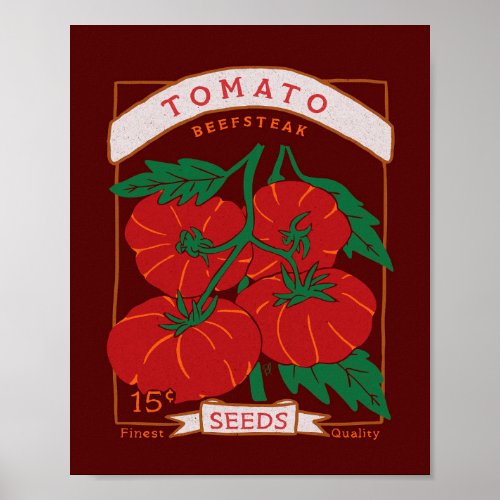 Beefsteak Tomato Seed Packet Poster Bold Red