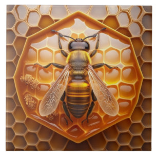 Beehive and Bee Ceramic Tile, Amber Color Ceramic Tile