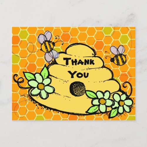Beehive and Bees Birthday Thank You Postcard