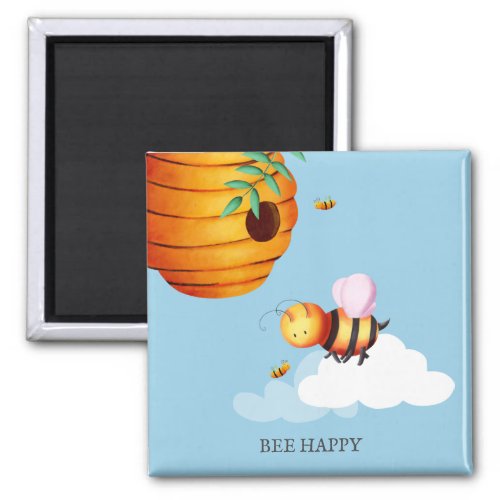 Beehive and honey bees illustrated personalized magnet