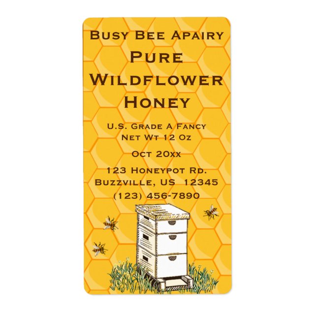 Beehive and Honeycomb Personalized Apiary Label (Front)