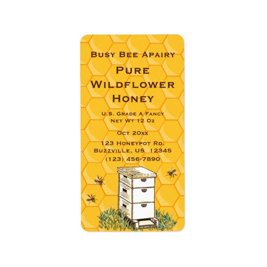 Beehive and Honeycomb Personalized Apiary Style 2 Label | Zazzle.com