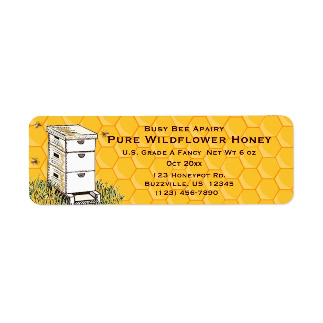 Beehive and Honeycomb Personalized Apiary Style 3 Label (Front)