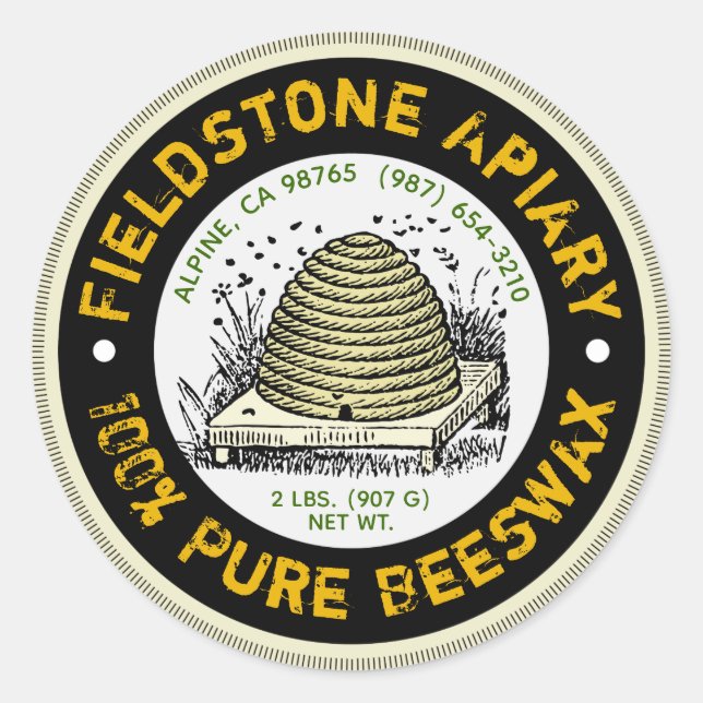 Beehive Apiary Name Beeswax Stickers (Front)