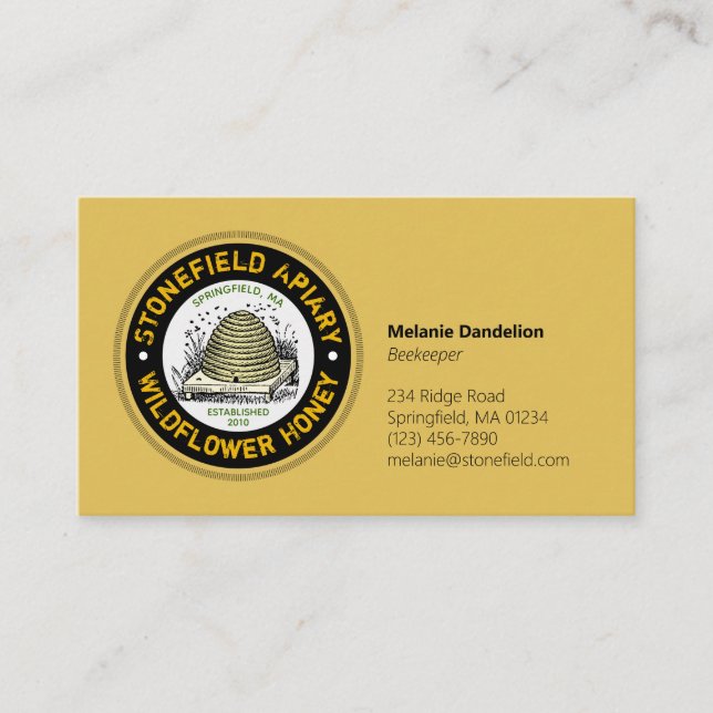 Beehive Apiary Name Light Amber Honey Business Card (Front)
