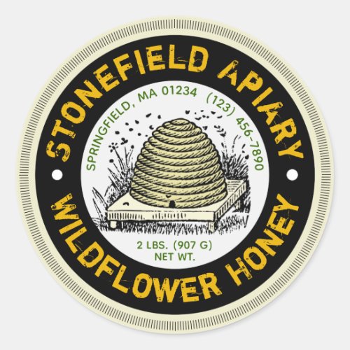 Beehive Apiary Name Wildflower Honey Jar Stickers