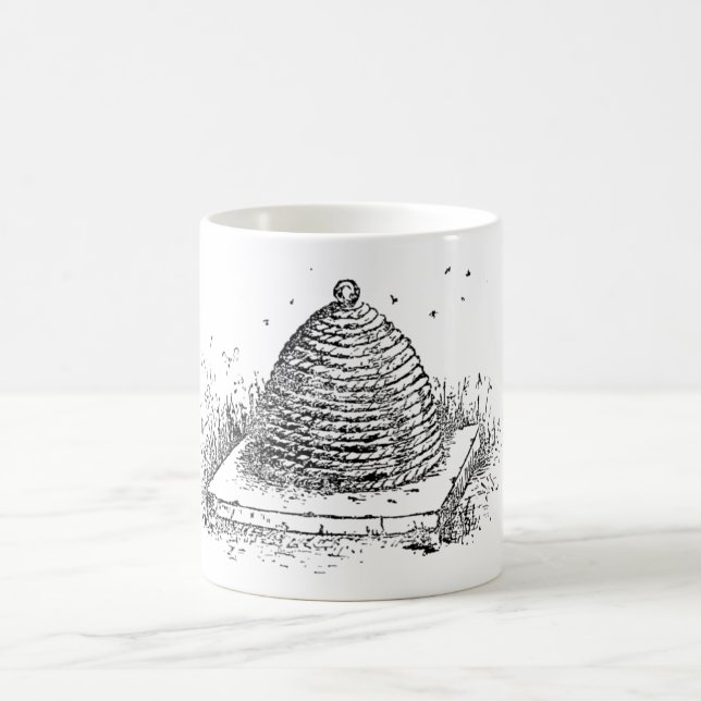 Beehive Black and White Vintage Drawing Coffee Mug (Center)