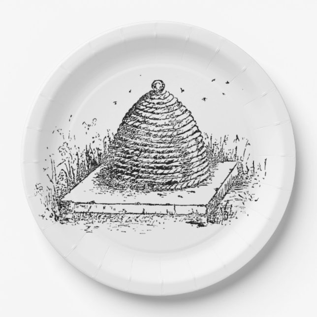 Beehive Black and White Vintage Drawing Paper Plates (Front)