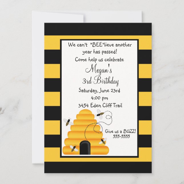 Beehive Bumble bee Birthday Invitations (Front)