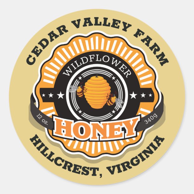 Beehive Sunburst Honey Gold Classic Round Sticker (Front)