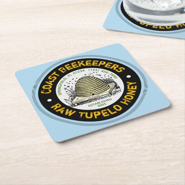 Beehive Tupelo Honey Light Blue Paper Coasters (Angled)