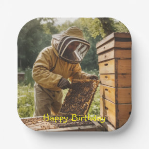 Beekeeper and Behive Paper Plates