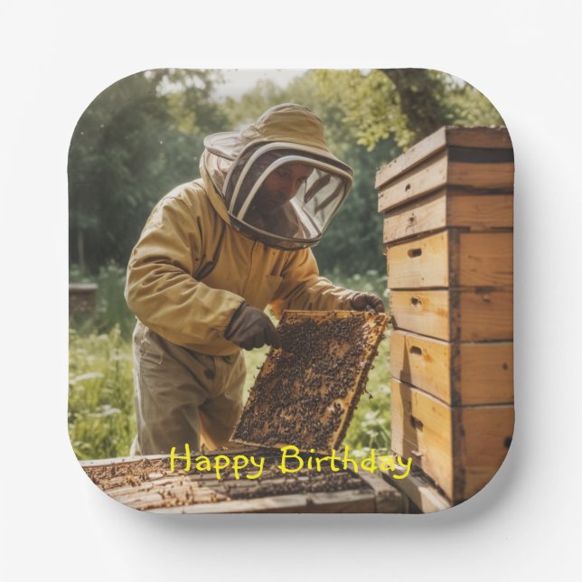 Beekeeper and Behive Paper Plates (Front)