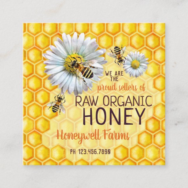 Beekeeper Apiary Honeybees Honey Seller Bee Farm Square Business Card (Front)