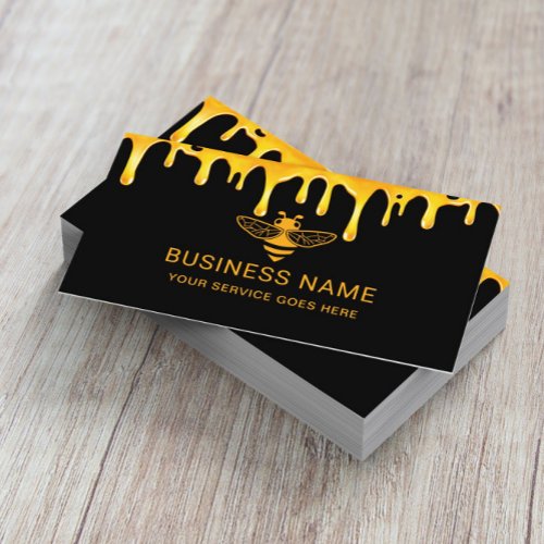 Beekeeper Bee Logo Honey Apiary Gold Drips Farm Business Card