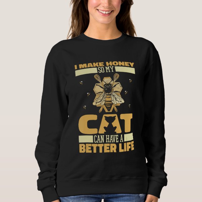 Beekeeper Cat Bee Honey  Honeycomb Beekeeping Sweatshirt (Front)