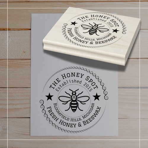 Beekeeper Double Line Star Rubber Stamp