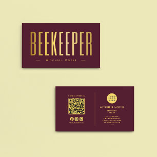 Beekeeper Elegant Minimalist QR Code Logo Burgundy Business Card