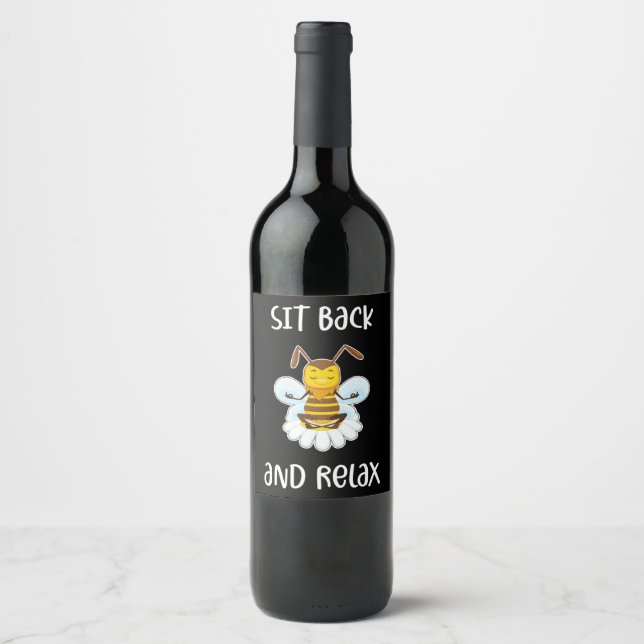 Beekeeper Gift | Bee Yoga Sit Back And Relax Wine Label (Front)