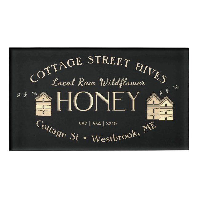 Beekeeper Honey Name Tag Black Hives  (Front)
