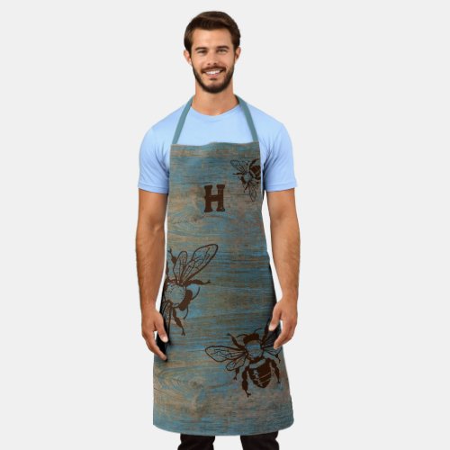 Beekeeper Monogram Initial Distressed Wood Apron