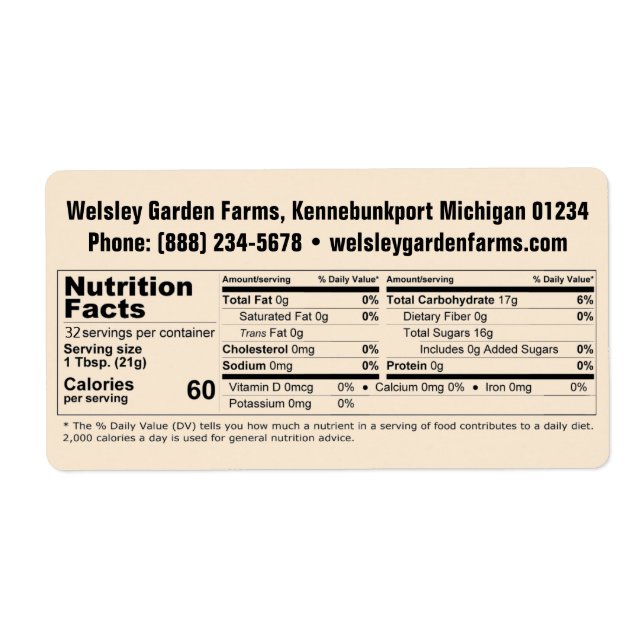 Beekeeper Name Honey Nutrition Facts Antique White Label (Front)