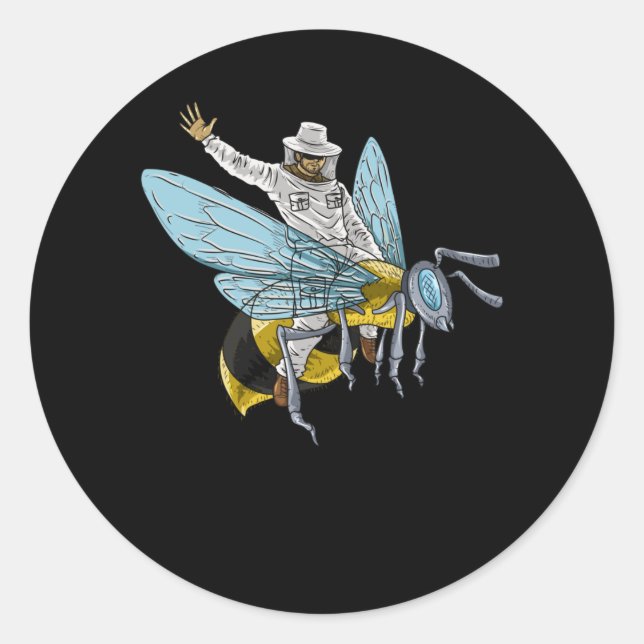 Beekeeper On Honeybee bee keeper Funny Classic Round Sticker (Front)