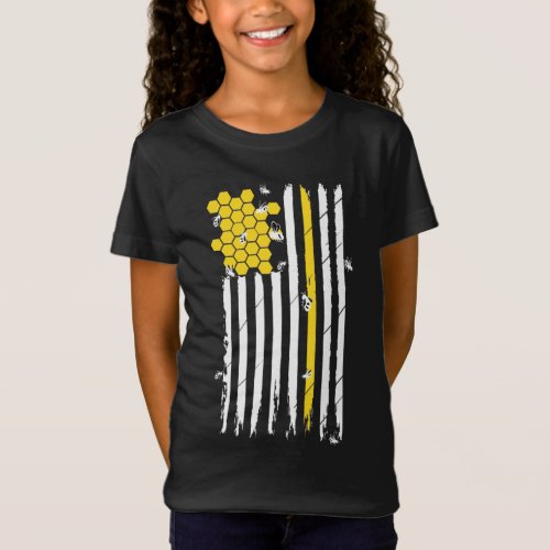 Beekeeper Patriotic American Flag Honeycomb T_Shirt