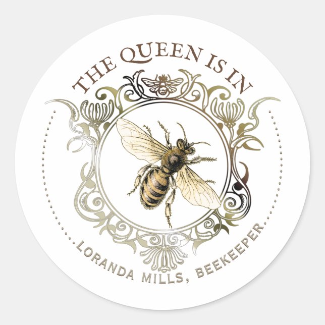 Beekeeper Queen Bee Ornate Frame Emblem Bookplate (Front)