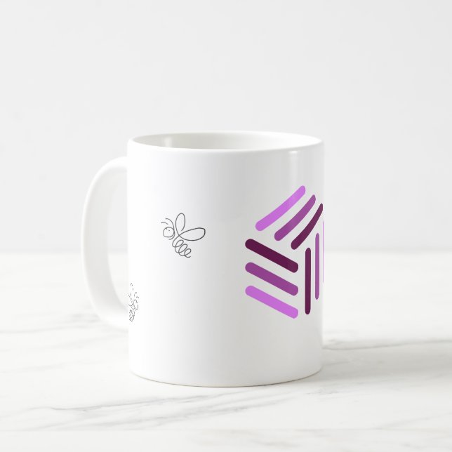 Beekeeper’s White Mug with Purple Logo  (Front Left)