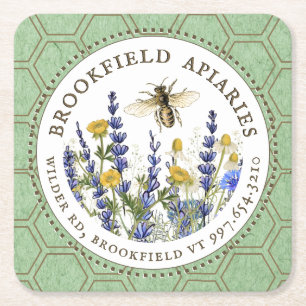 Beekeeper’s Wildflower and Queen Bee Apiary Square Paper Coaster