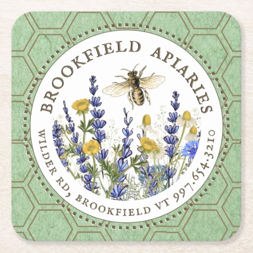 Beekeeperâs Wildflower and Queen Bee Apiary  Square Paper Coaster