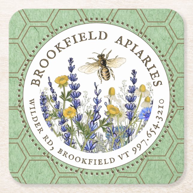 Beekeeper’s Wildflower and Queen Bee Apiary  Square Paper Coaster (Front)